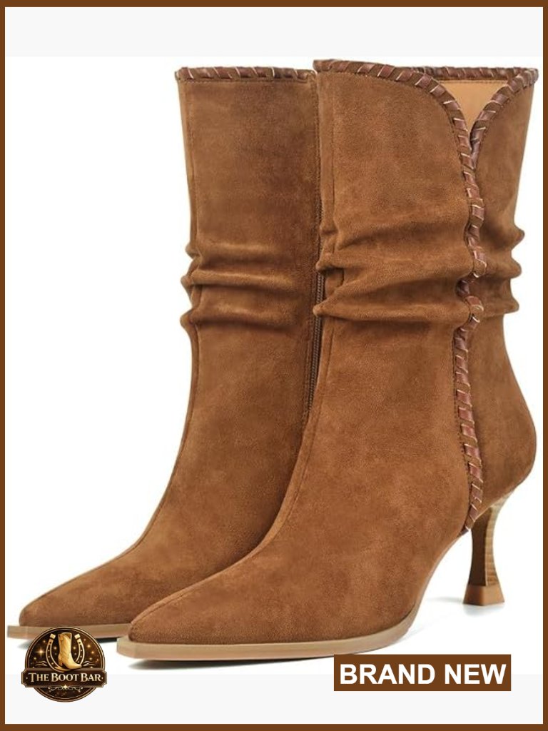 Suede Low Kitten Heel Pointed Toe Booties Side Zipper Fall Short Boots